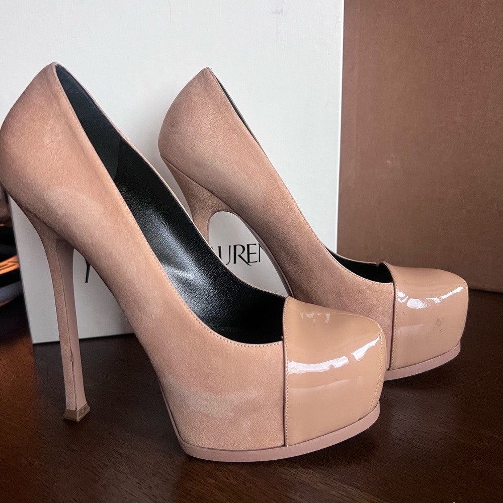 Saint Laurent Tribtoo High Heels Nude Suede Patent Leather with Box EU 39.5 - Picture 2 of 10